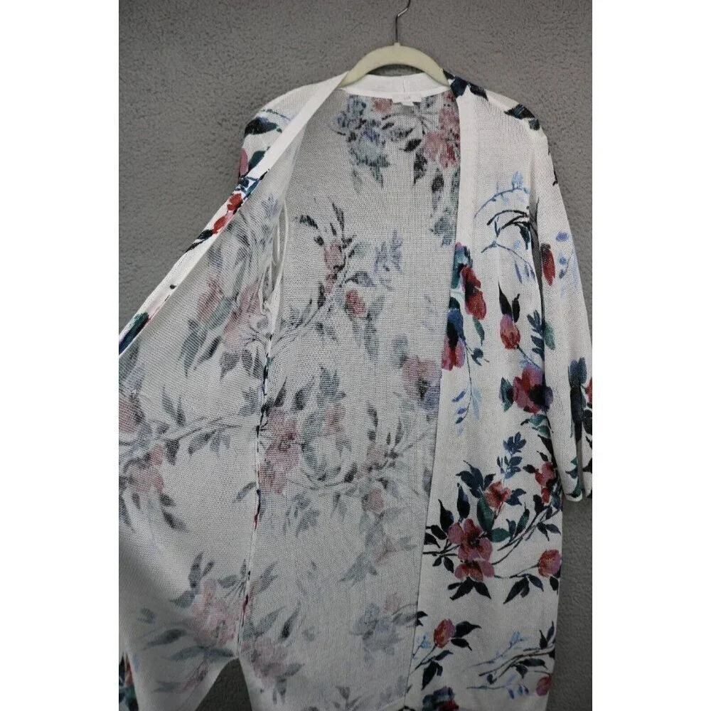 J. Jill Long Open Front Cardigan-Linen Blend-Floral-Medium-Cottagecore